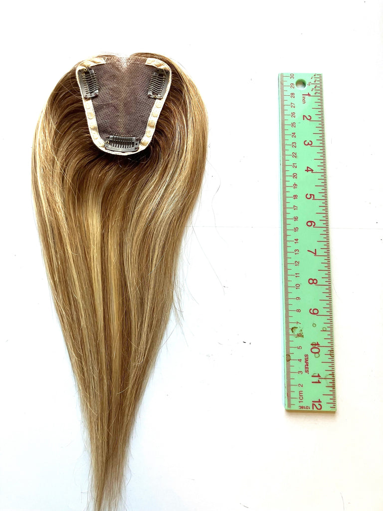 12" Clip in Hair Topper 4x3.5 Brown Blonde Highlights