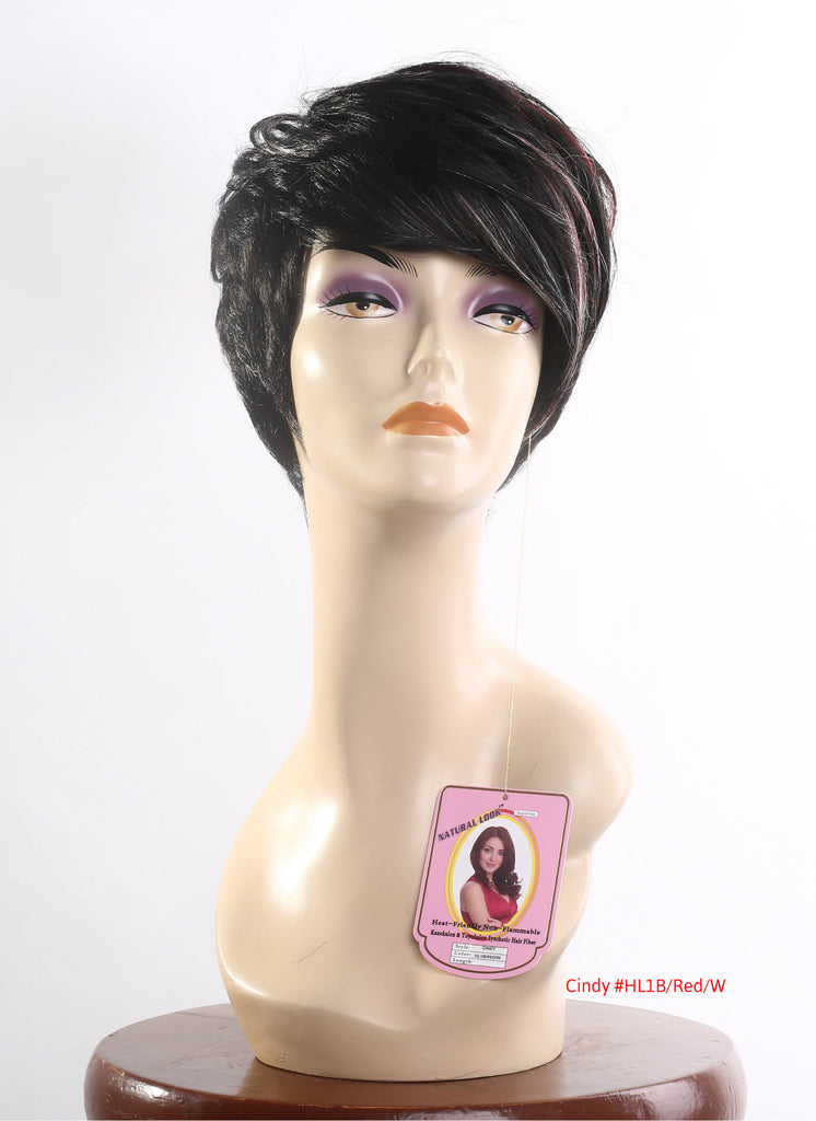 Wig New Black Red Bob Pixie Tousled # HL1B/Red Fire Flame Retardant Kanekalon Hair Fiber