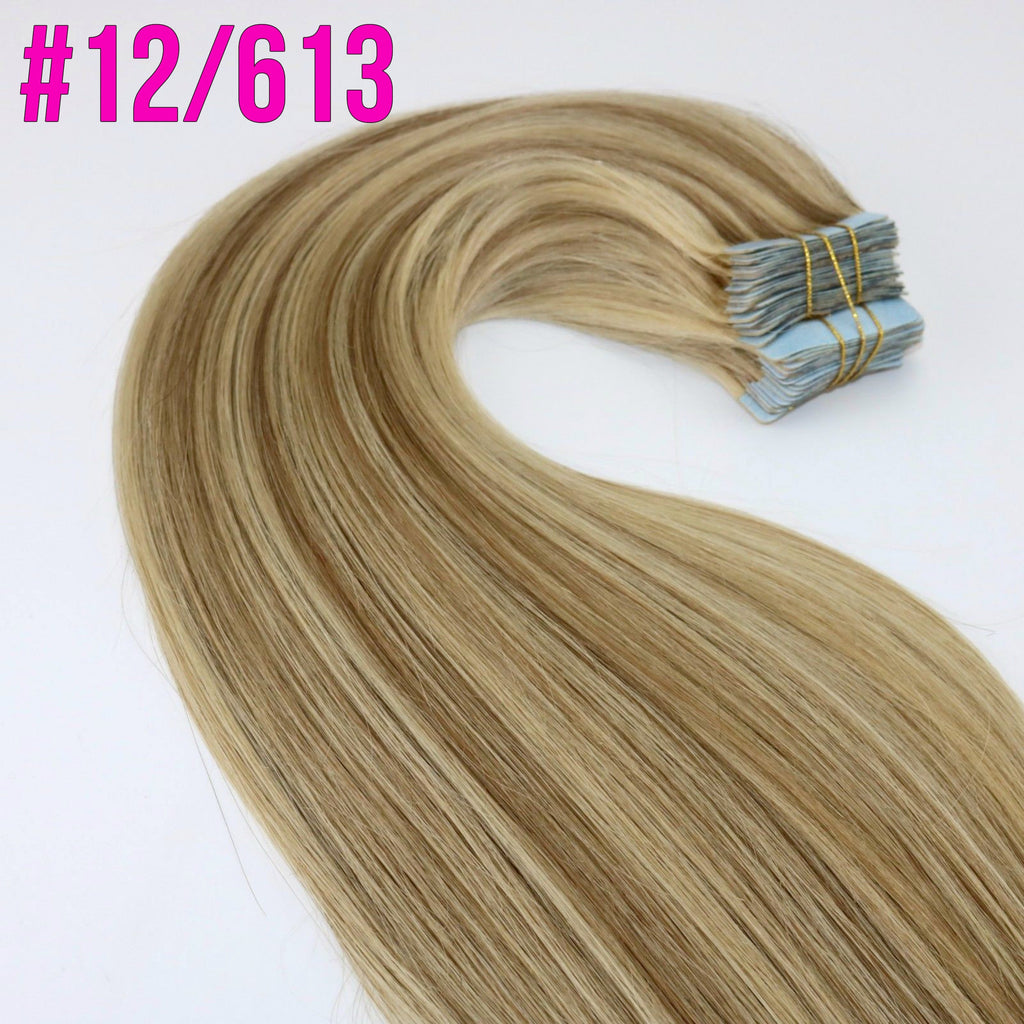 18” 20" Tape in Remy Human Hair Extensions Silky Straight (8 Colors Available)