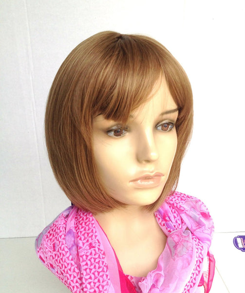 ANJE” CHESTNUT BROWN 6” FUNKY SHORT  full cap wig Amazon.com : Aimole Short Chestnut Brown Curly Synthetic Wig  main image 2
