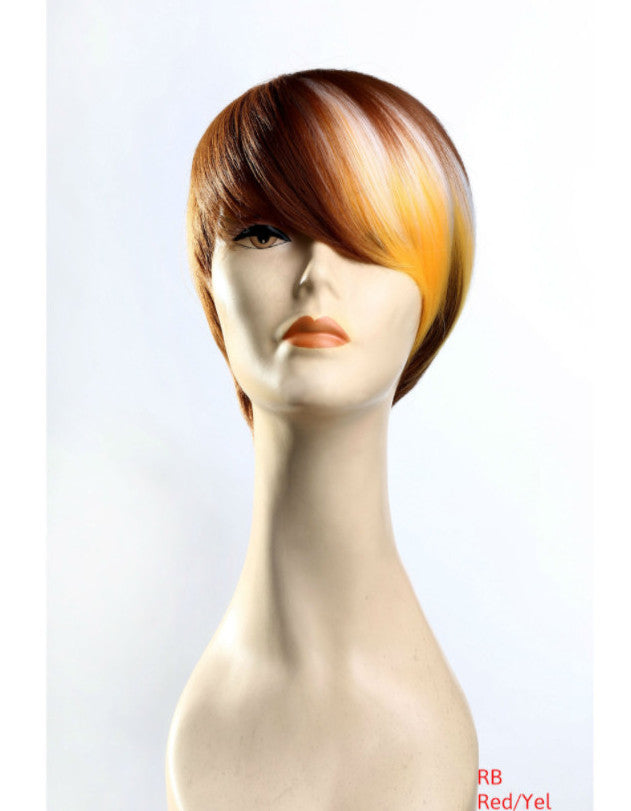Color block high quality wig auburn white yellow
