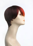 Red yellow color block synthetic wig
