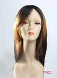 Cheap curly ombre wig mid length layered with bang
