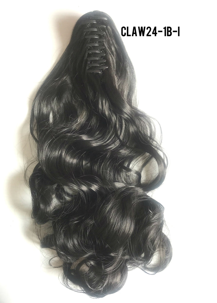 24" Long Claw-on Clip in Wavy Ponytail Extensions (11 Colors)