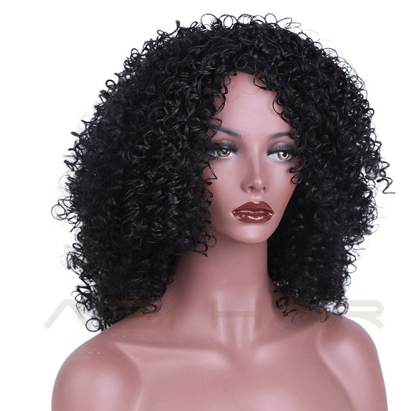 kinky curly wig off black mid length