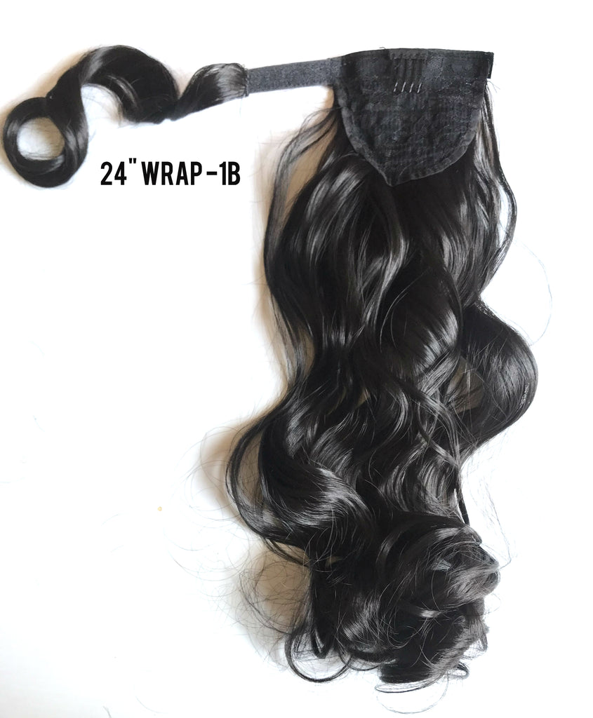 24" Long Wrap-on Clip in Wavy Ponytail Extensions (11 Colors)