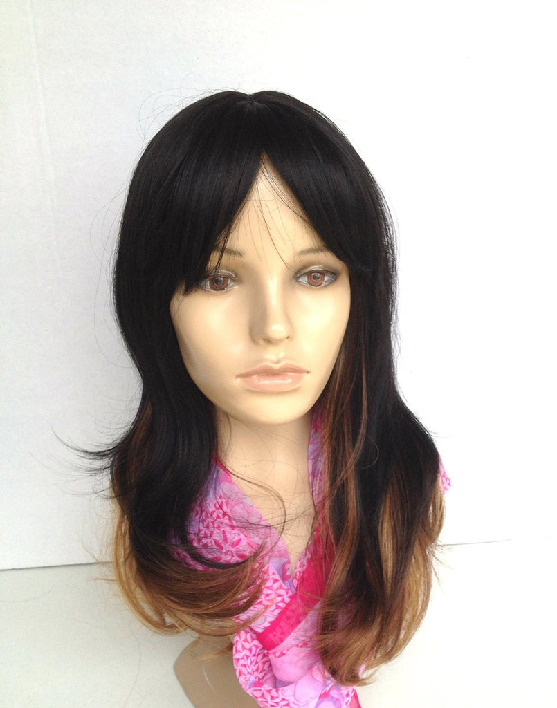 20" Long Wig Ombre Layered Black Brown Blonde Fire Flame Retardant Kanekalon Hair Fiber
