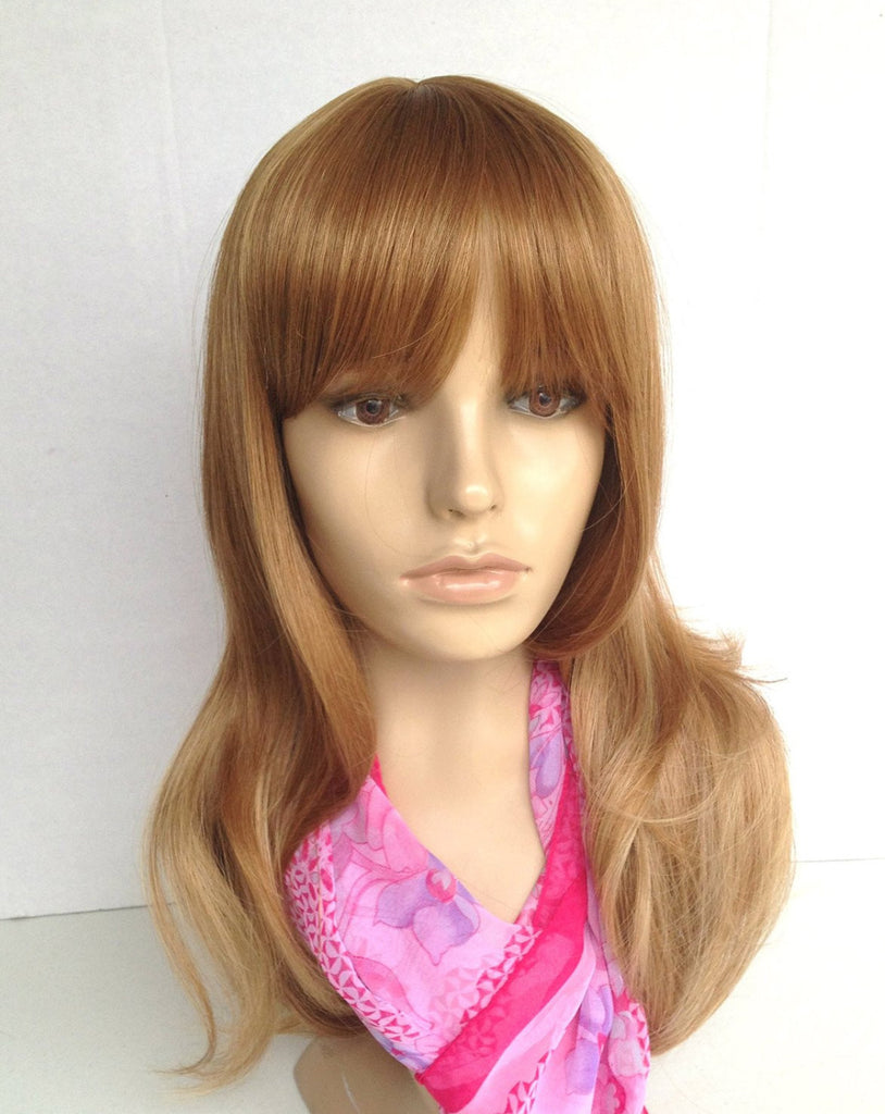 20" Wig Ombre Medium Brown to Caramel/ Blonde Fire Flame Retardant Kanekalon Hair Fiber