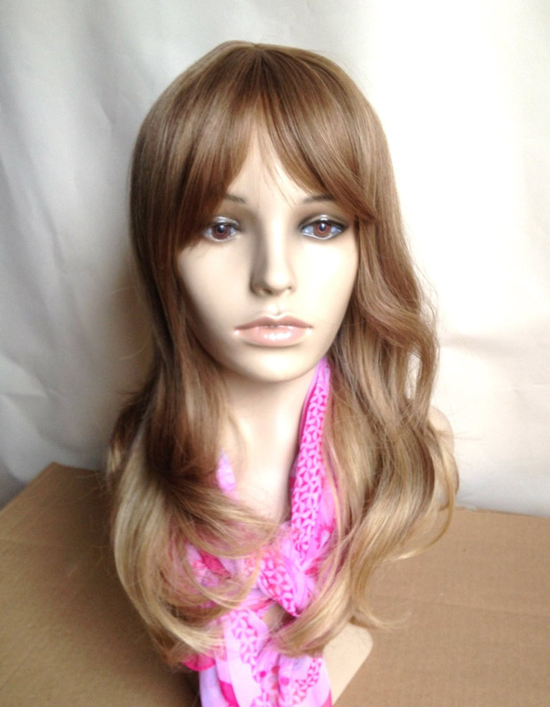 20" Wig Ombre Light/Medium Brown to Natural/Honey Blonde Fire Flame Retardant Kanekalon Hair Fiber