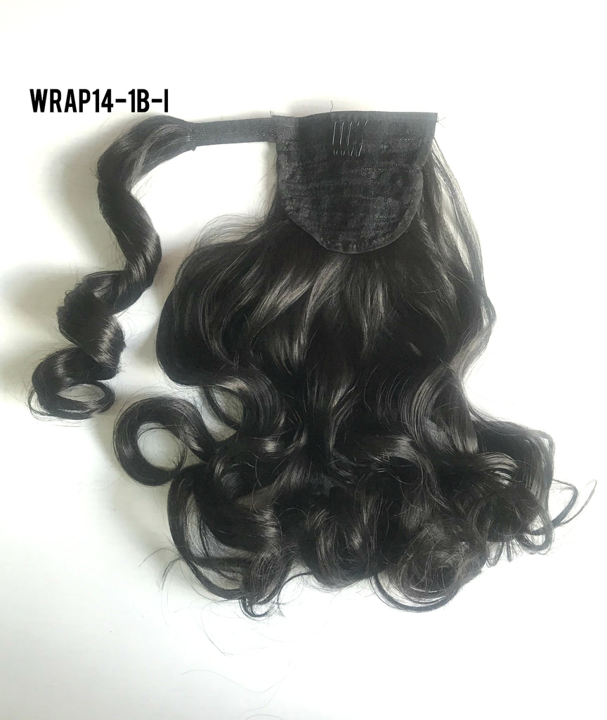 14" Long Wrap-on Clip in Wavy Ponytail Extensions (11 Colors)
