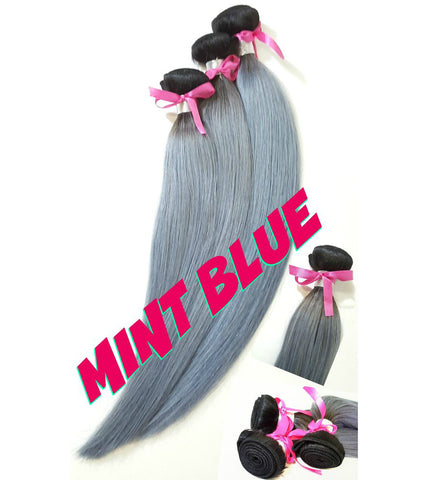 Mint blue human hair weft, sew, glue, non clips