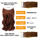 20" Halo Remy Human Hair Chestnut Brown #6