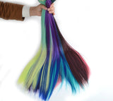 Clip in hair wefts rainbow color