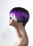 Purple gray color block wig short