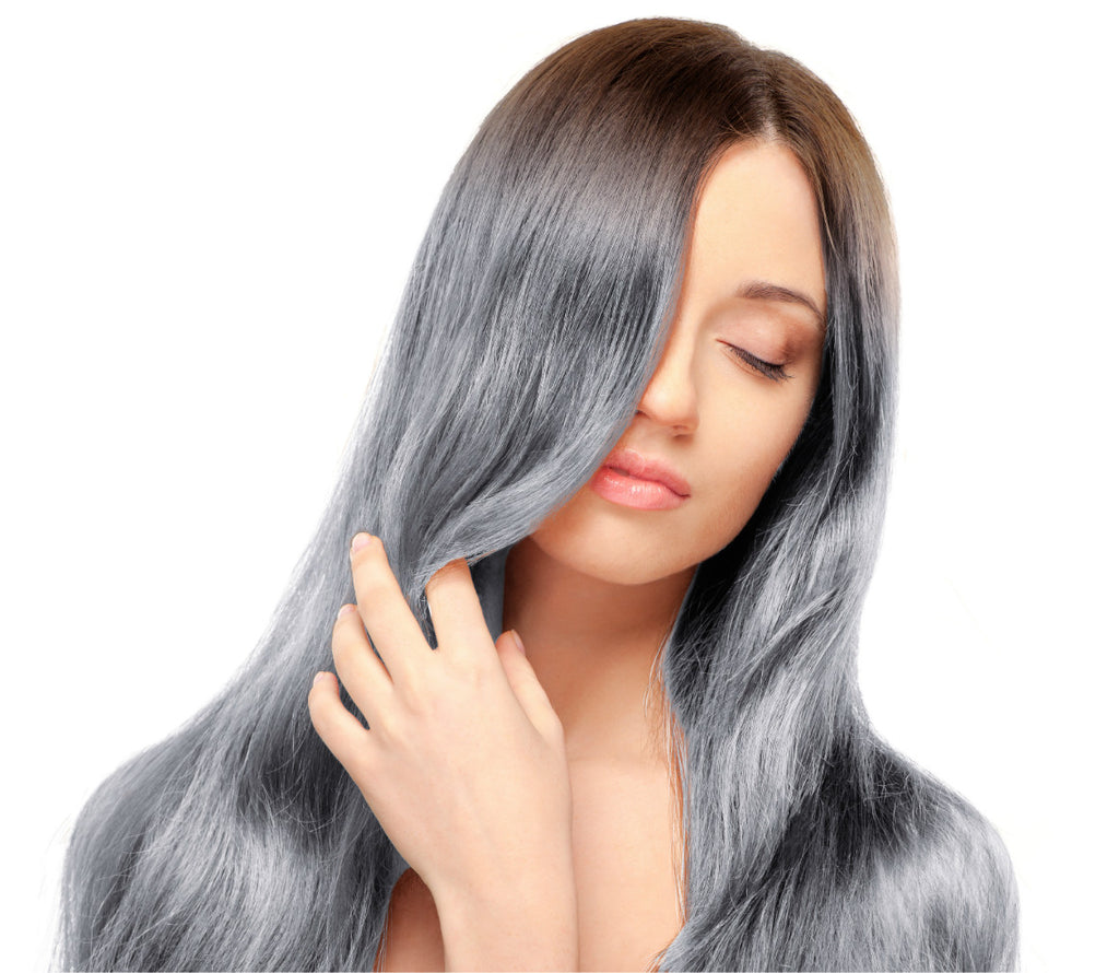 20-22 inch Ombre Clip In Hair Extensions, Off Black Roots to Blue Grey