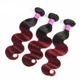black to burgundy ombre weft