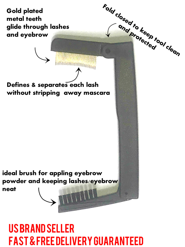 Compact Folding Eyelash Eyebrow Comb Brush Metal