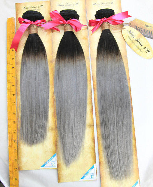 14", 16", 18" Black/Silver Grey Ombre Straight Hair Wefts(single or combo bundles)