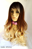 Long curl blonde brown ombre wig