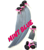 Mint blue human hair weft, sew, glue, non clips